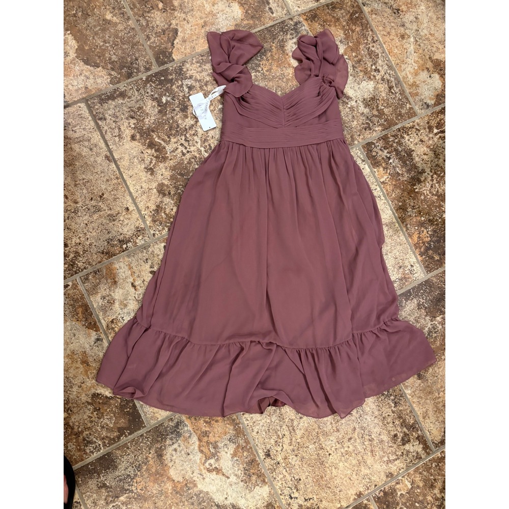 Azazie Anaya Bridesmaid‎ Dress Womens Custom Amethyst Ruffle High Low Chiffon